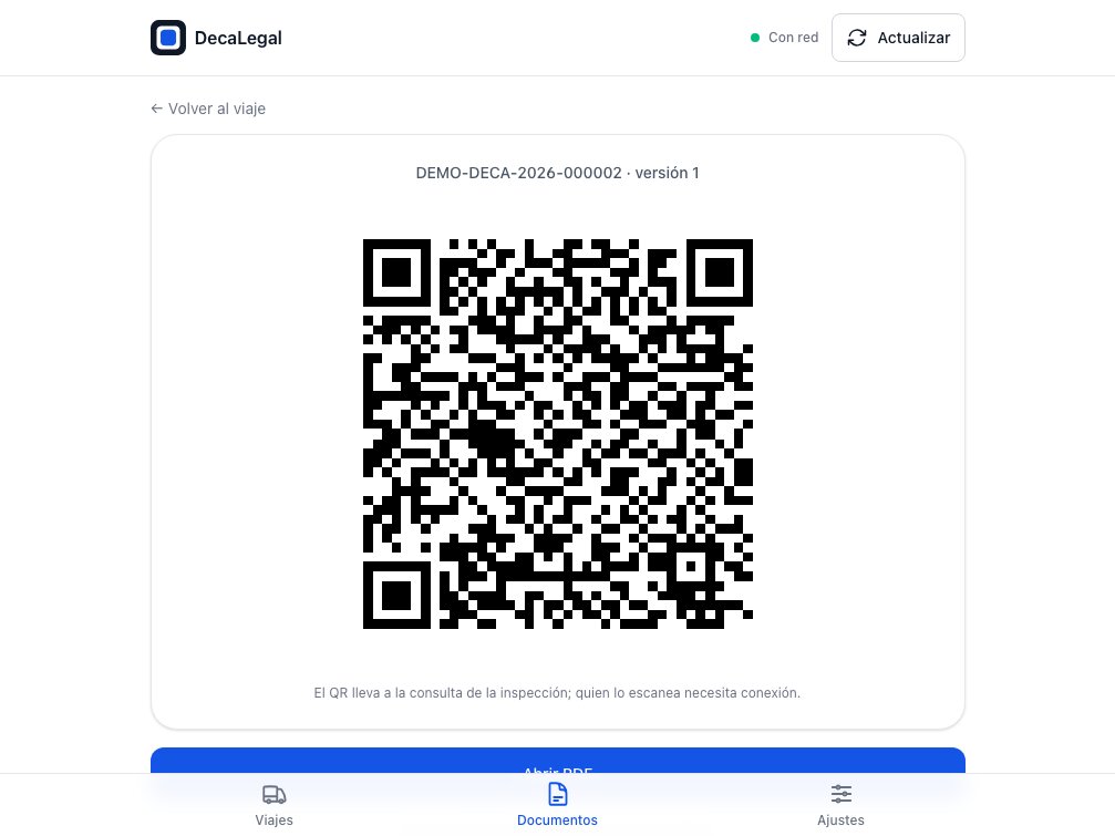 App del conductor mostrando el QR del documento a pantalla completa