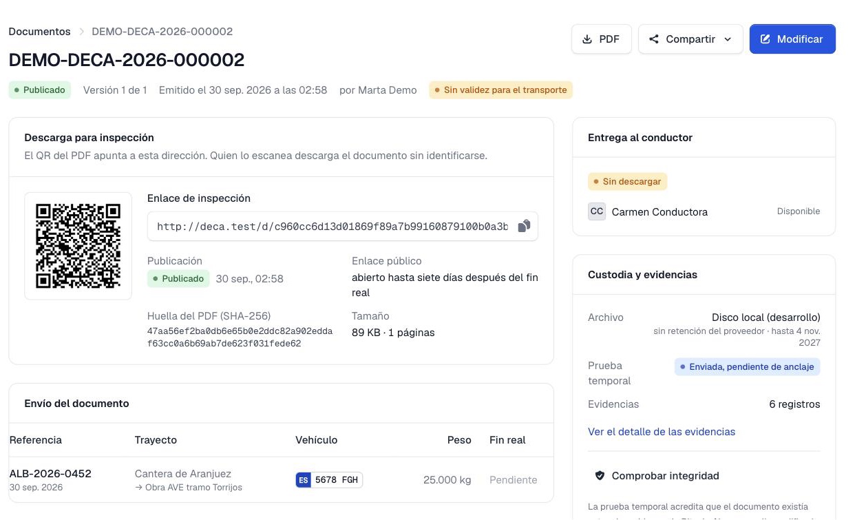 Ficha del documento emitido con su versión vigente y su QR